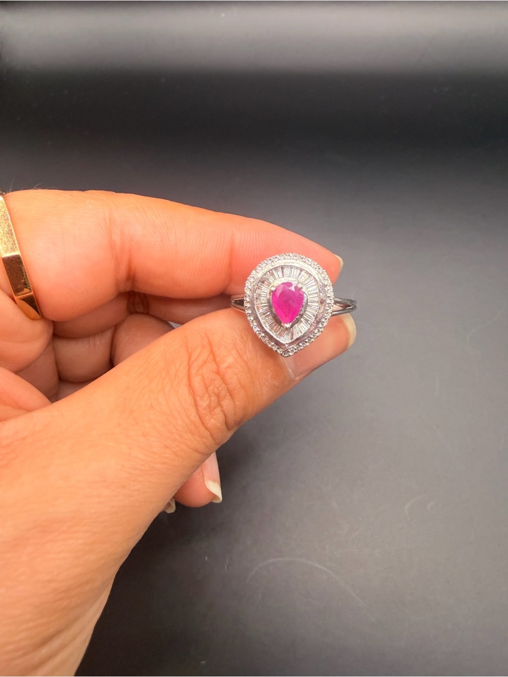 925 Sterling Silver Ruby & Cz Ring Size 9.